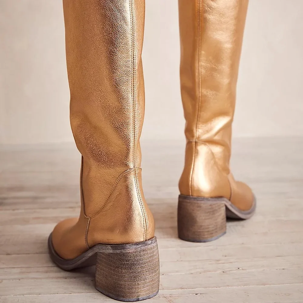 FREE PEOPLE Leather Metallic Boots